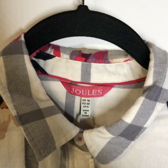 Joules Womens Lorena Check Floral Button Front Shirt Size US 6 EU 38 Flannel New - Picture 7 of 8